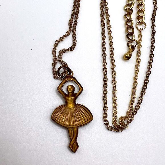 *3/$20* Vintage (inspired?) ballerina ballet dance gold toned necklace - Picture 3 of 3